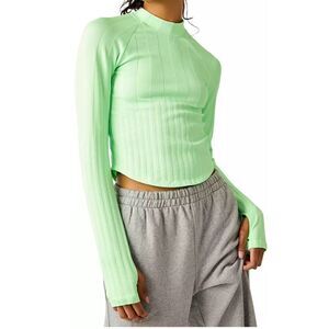 NWOT Free People Movement Offside Layer Lime Zest High Neck Thumbhole M/L Long